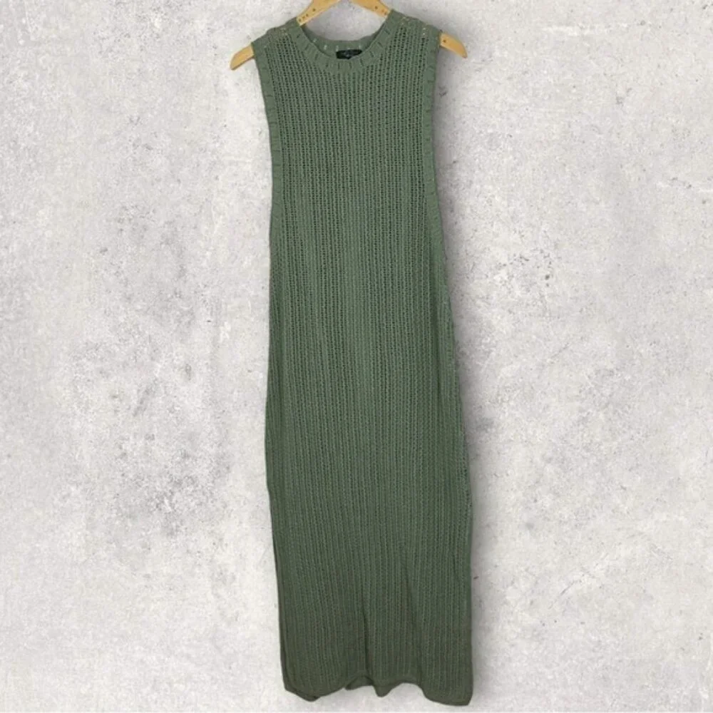 NEW Rag and Bone Riley Crochet Knit Split Hem Maxi Dress Sage Green Size XL Boho - Picture 13 of 15